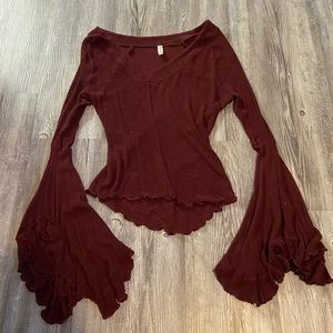 Free People Burgundy Long Sleeve Tee Size XS